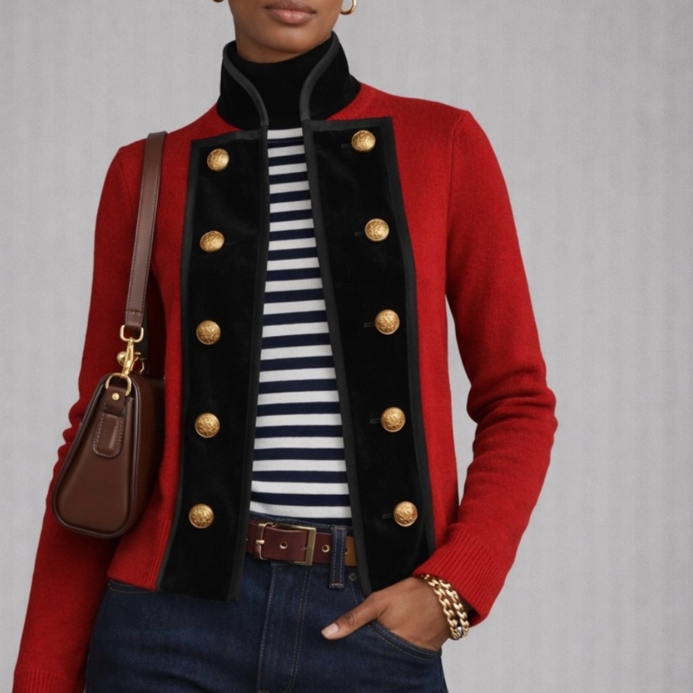 Lauren Ralph Lauren Military sweater Jacket gold buttons M 100% Cotton Knit SP